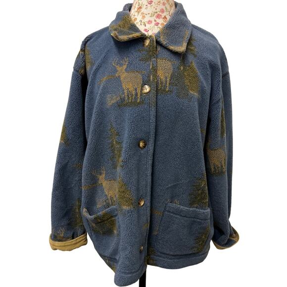 🦌 Liz Claiborne Lizwear Blue Fleece Jacket – Rustic Cabin Outdoor Cozy Wear - Picture 1 of 5